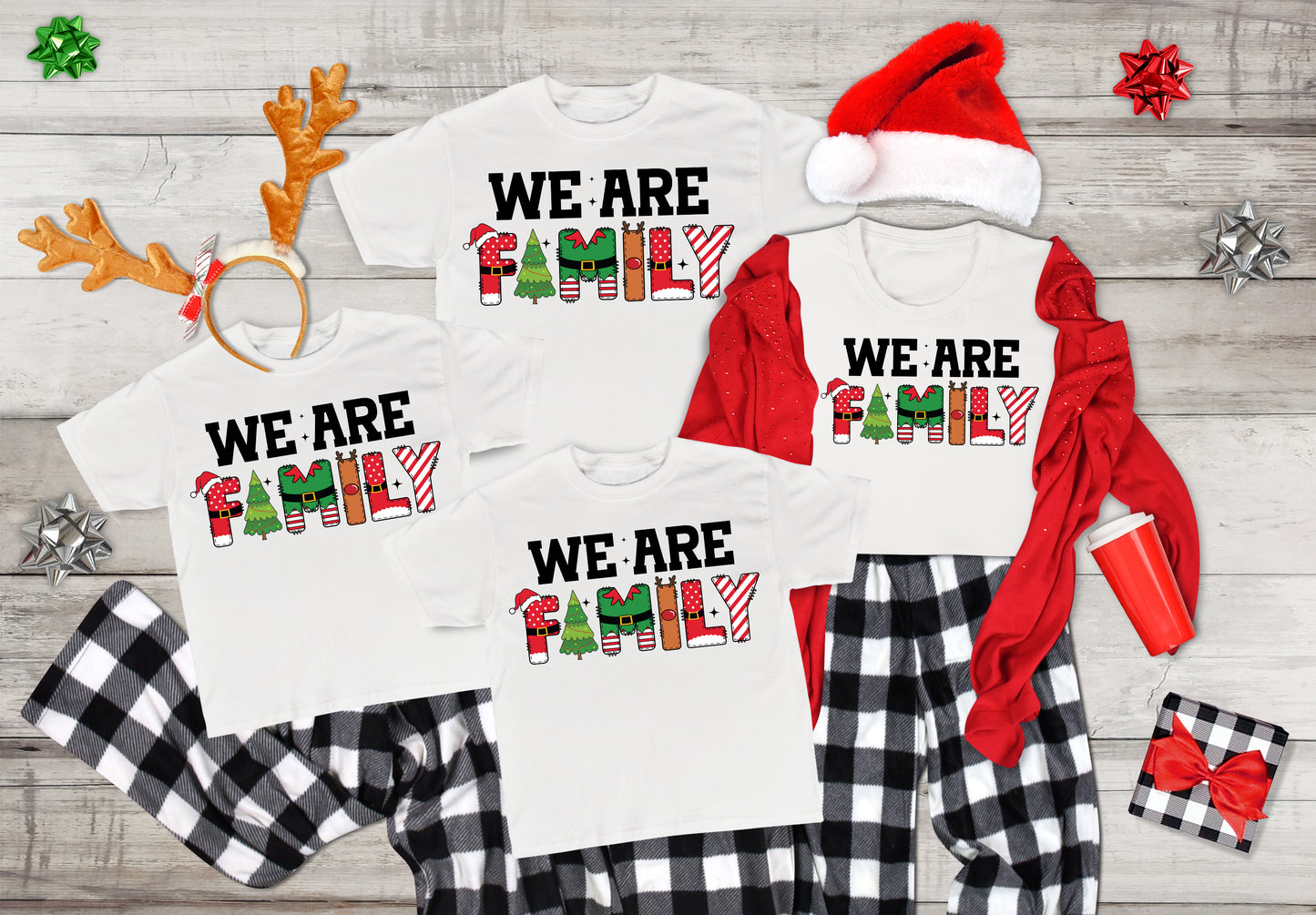 We Are Family - Matching Christmas T-Shirts - White, Adult and Youth Sizes