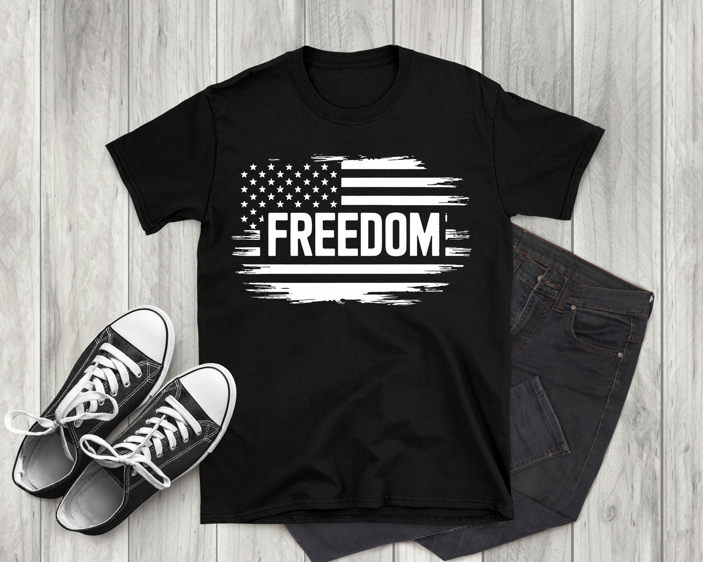 Patriotic Freedom Distressed American Flag, Adult Unisex Short Sleeve T-Shirt