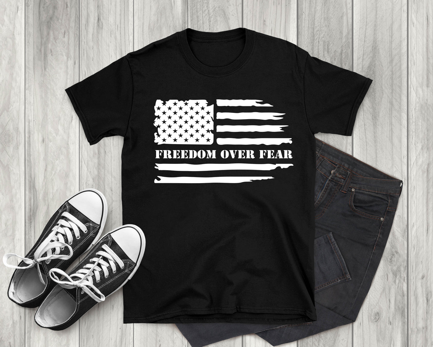 Freedom Over Fear American Flag, Patriotic Adult Unisex Short Sleeve T-Shirt