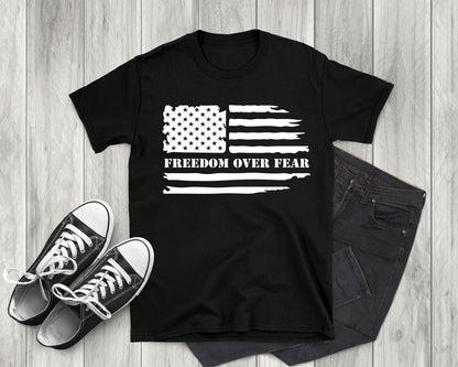 Freedom Over Fear American Flag, Patriotic Adult Unisex Short Sleeve T-Shirt