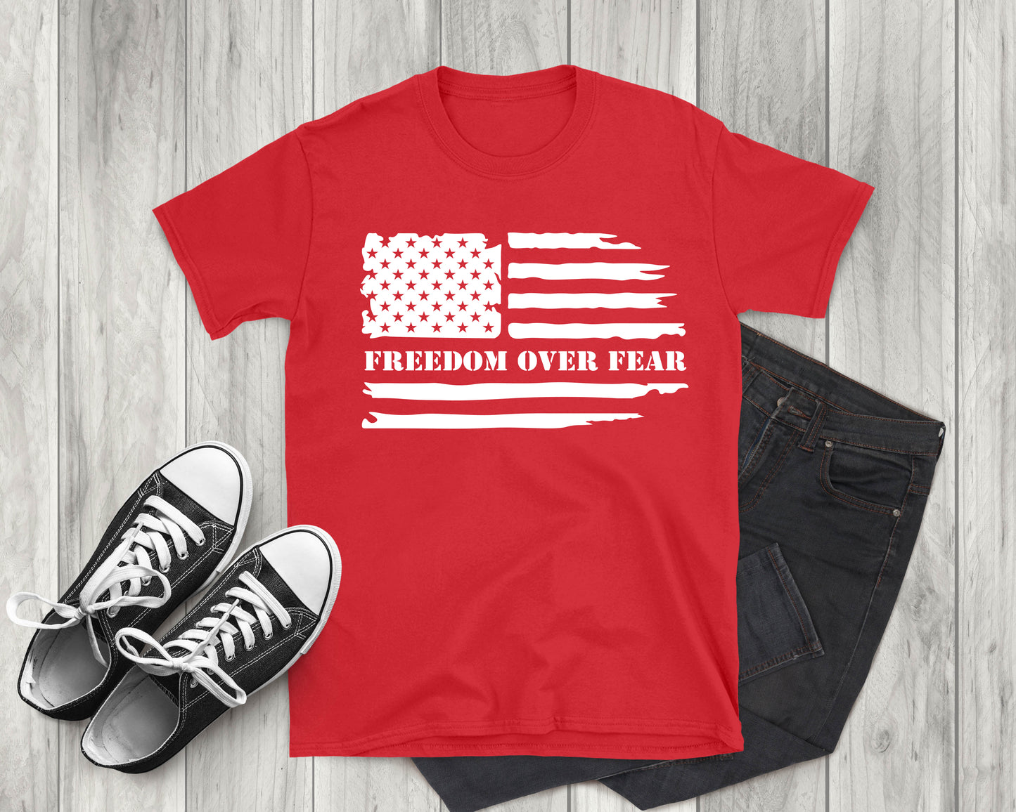 Freedom Over Fear American Flag, Patriotic Adult Unisex Short Sleeve T-Shirt