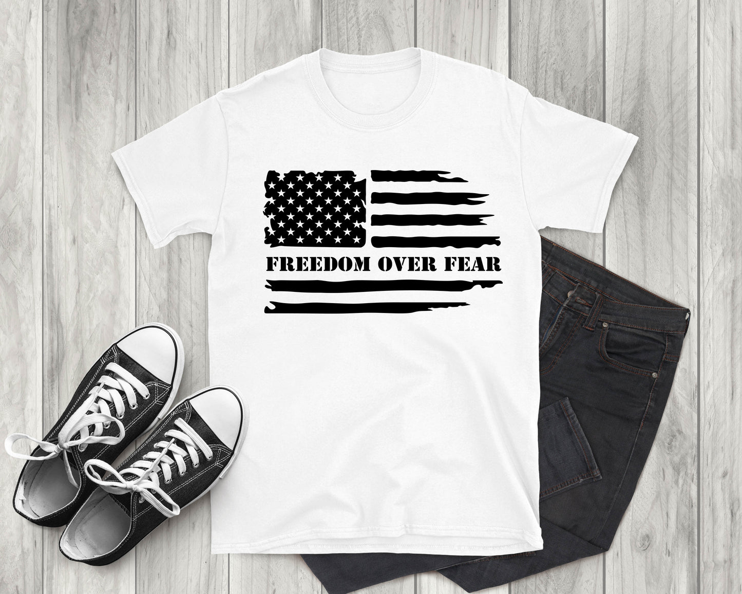 Freedom Over Fear American Flag, Patriotic Adult Unisex Short Sleeve T-Shirt