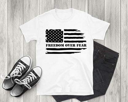 Freedom Over Fear American Flag, Patriotic Adult Unisex Short Sleeve T-Shirt