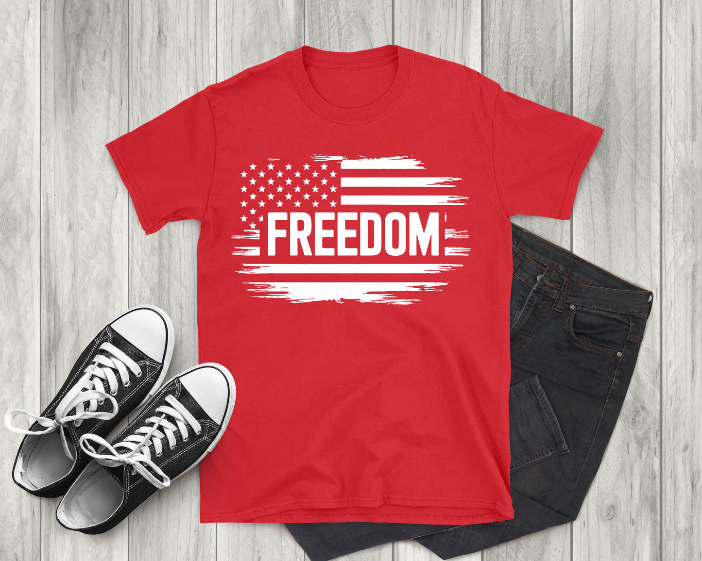 Patriotic Freedom Distressed American Flag, Adult Unisex Short Sleeve T-Shirt