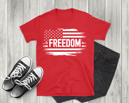 Patriotic Freedom Distressed American Flag, Adult Unisex Short Sleeve T-Shirt