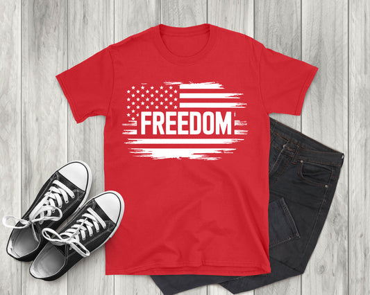 Patriotic Freedom Distressed American Flag, Adult Unisex Short Sleeve T-Shirt