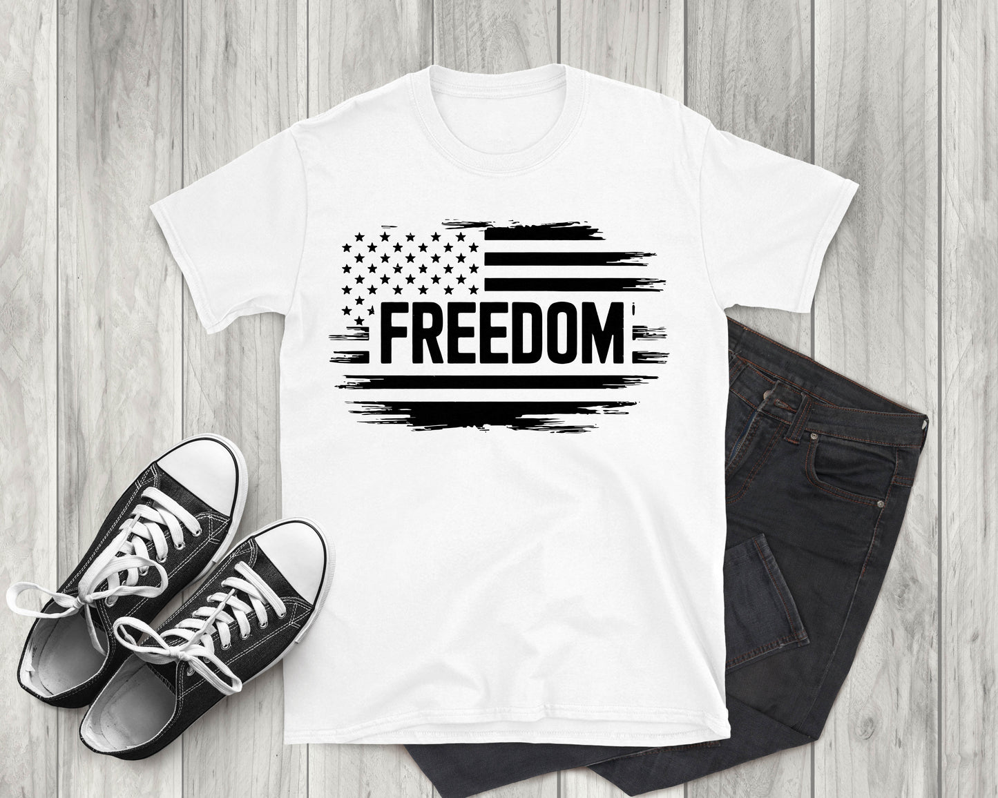 Patriotic Freedom Distressed American Flag, Adult Unisex Short Sleeve T-Shirt