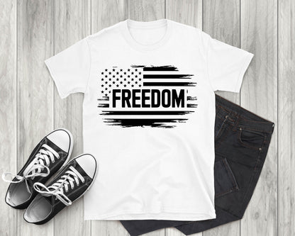 Patriotic Freedom Distressed American Flag, Adult Unisex Short Sleeve T-Shirt