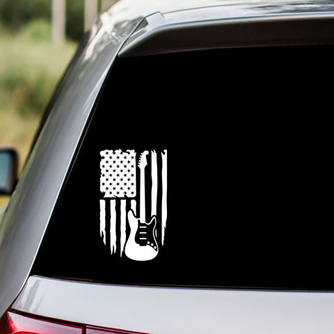 Guitar American Flag Decal Sticker