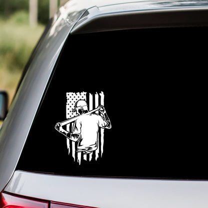 Baseball Player US Flag Decal