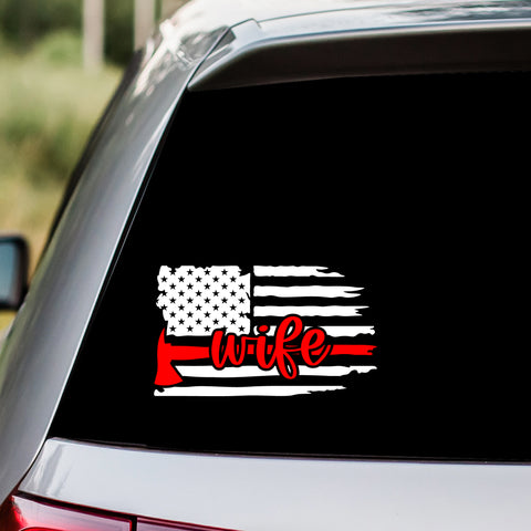 Firefighter Wife US Flag Decal Sticker