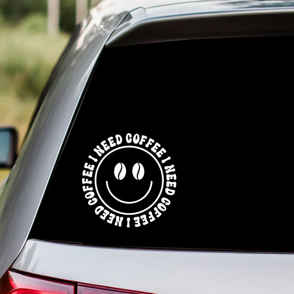 I Need Coffee Smiley Face Decal Sticker
