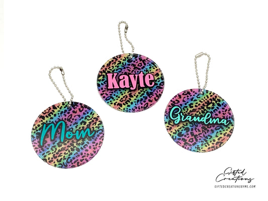 Cheetah Print Personalized Rainbow Keychain